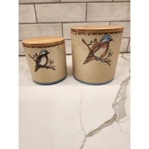 Set Of 2 InHomestylez Canister Set Spectrum Bluebird Spring Birds 4"‎ & 5"